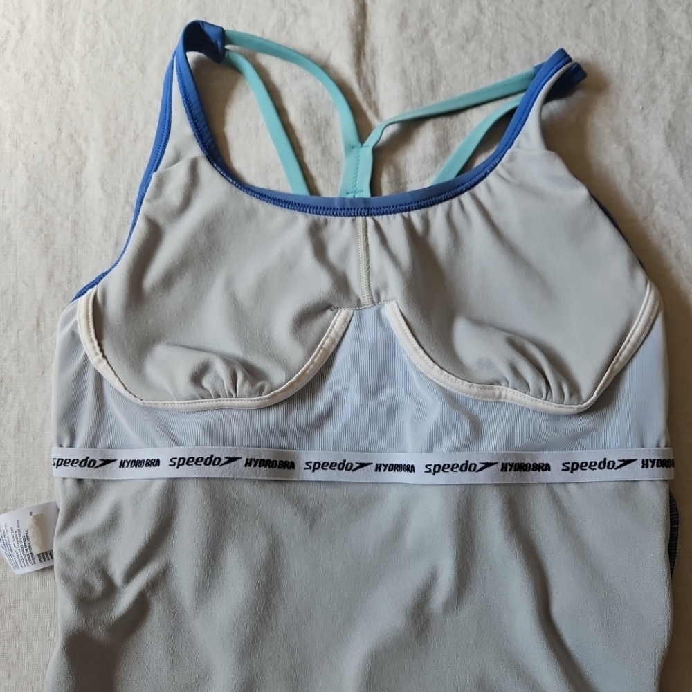 Speedo Blue Greyish One-Piece Swimwear Racerback Athletic Cut Size 8 - Picture 10 of 15